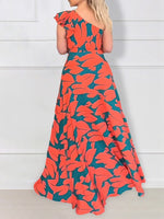 Printed One-Shoulder Slit Dress