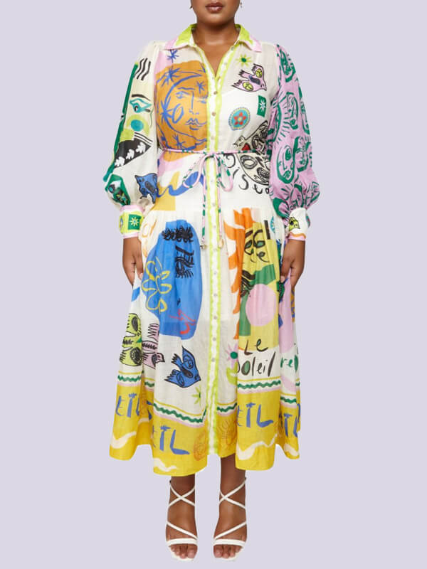 Beautiedoll Printed Tied Shirt Dress