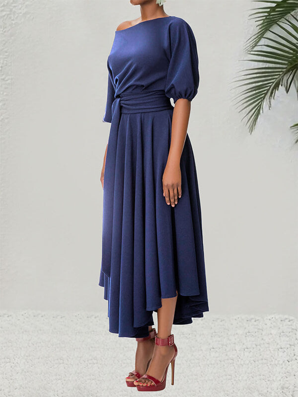 Beautiedoll Solid Boat-Neck Tied Dress