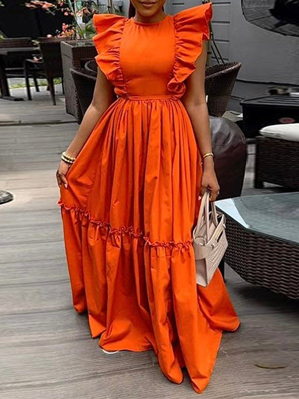 Beautiedoll Solid Ruffle Maxi Dress