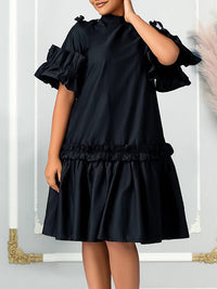 Beautiedoll Solid Mock-Neck Frilled Dress