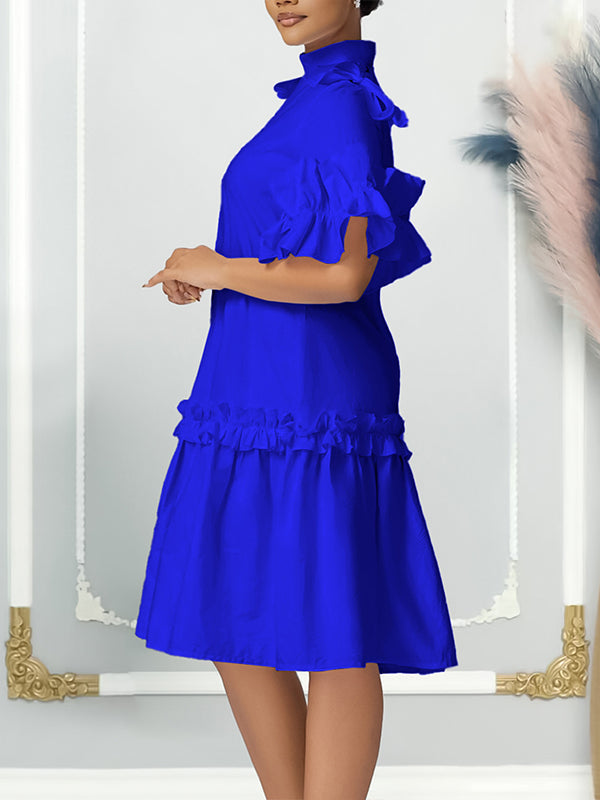 Solid Mock-Neck Frilled Dress