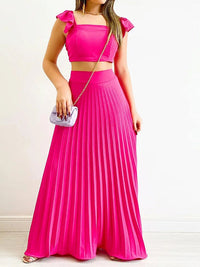 Solid Tank Top & Pleated Skirt Set