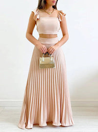 Solid Tank Top & Pleated Skirt Set