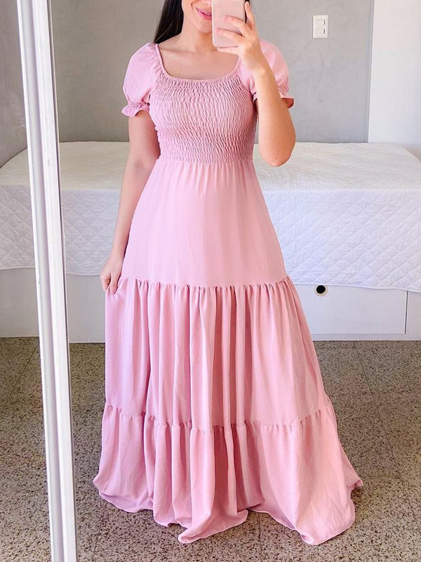 Solid Smocked Ruffle Dress