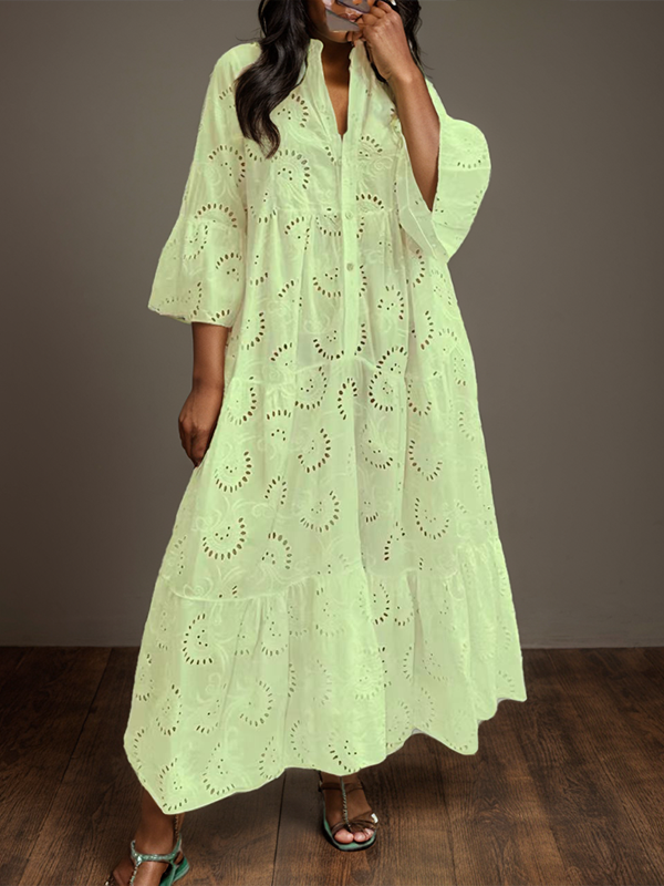 Solid Bell-Sleeve Lace Dress