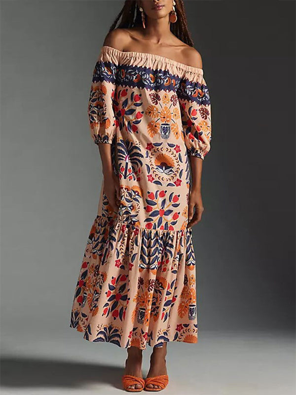 Printed Off-Shoulder Dress--Clearance