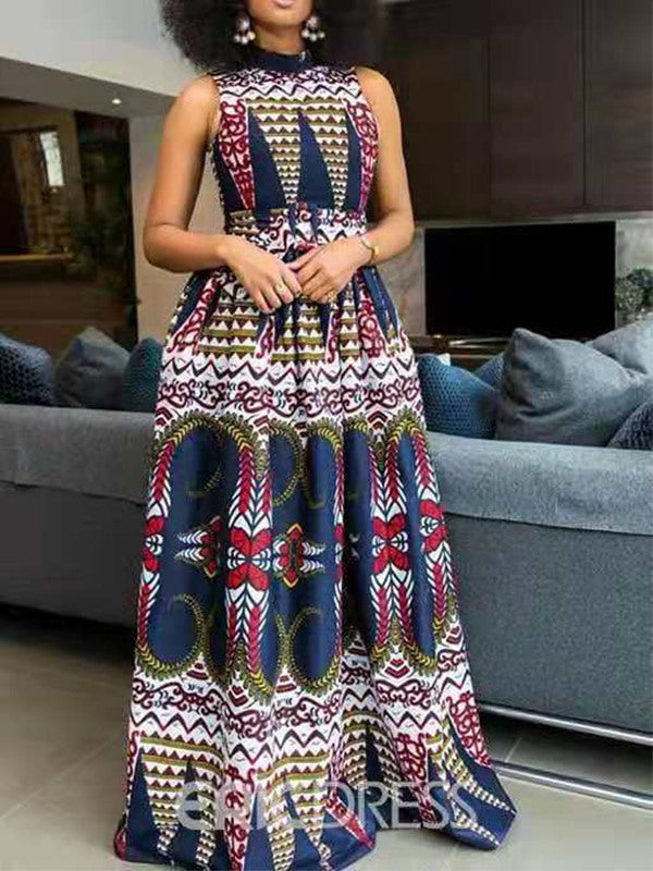 Beautiedoll Printed Sleeveless Maxi Dress