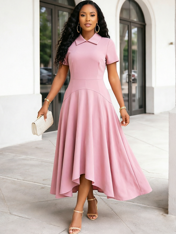 Solid Collared Midi Dress