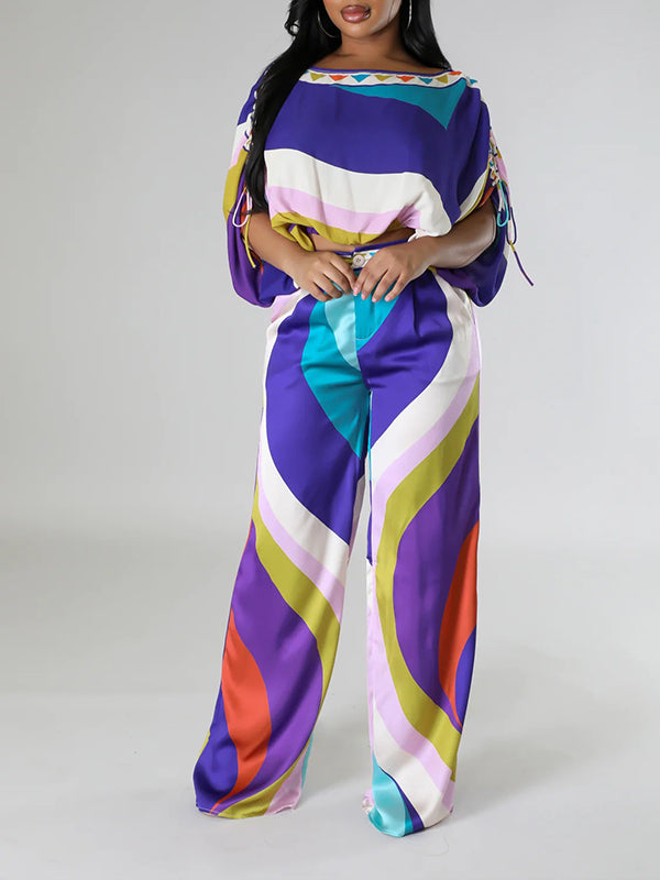 Colorblock Boat-Neck Top & Pants Set