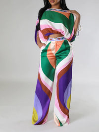 Colorblock Boat-Neck Top & Pants Set