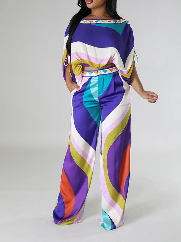 Colorblock Boat-Neck Top & Pants Set