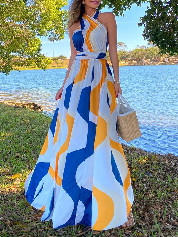 Beautiedoll Printed Halter Maxi Dress