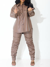 Beautiedoll Faux-Leather Shirt & Ruched Pants Set