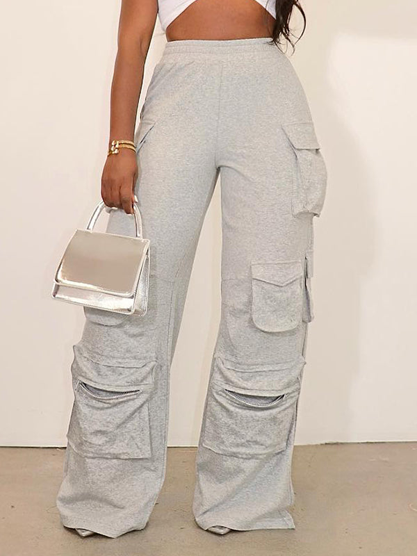 Solid Wide-Leg Cargo Pants