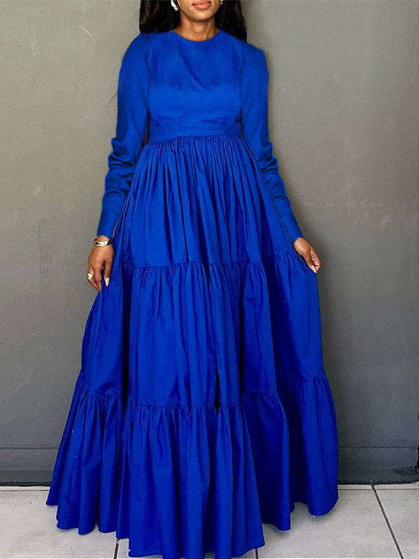 Beautiedoll Solid Ruffle Maxi Dress