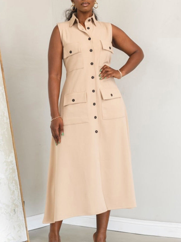 Button-Front Sleeveless Shirt Dress