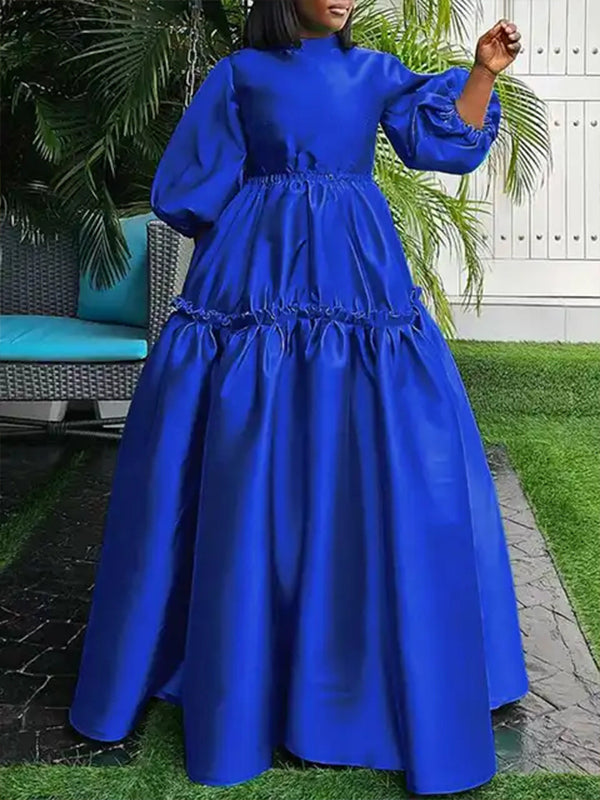 Mock-Neck Frilled Maxi Dress