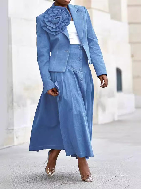 Denim Blazer & Skirt Set