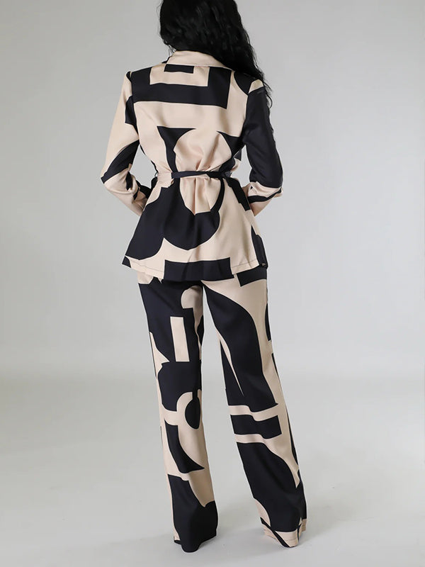 Printed Tied Blazer & Pants Set