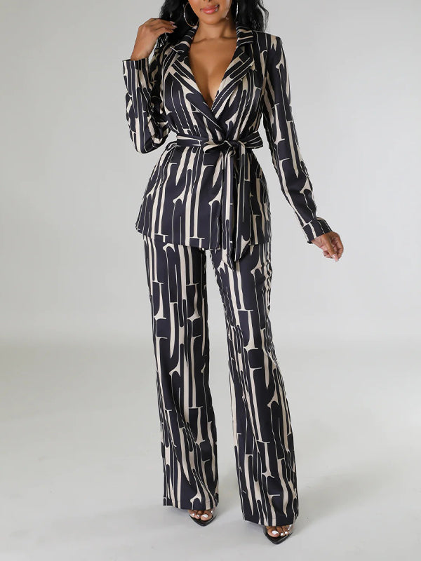 Printed Tied Blazer & Pants Set