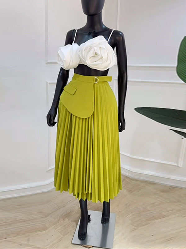 Belted Pleated Skirt