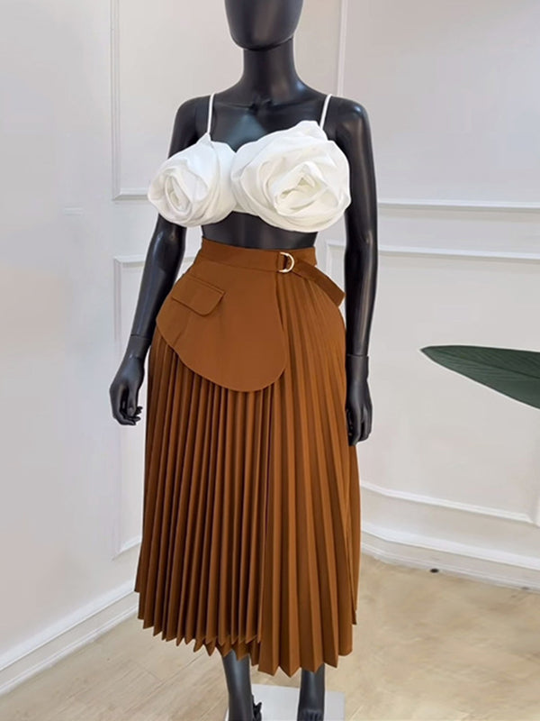 Belted Pleated Skirt