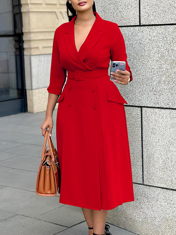 Solid Belted Blazer Dress