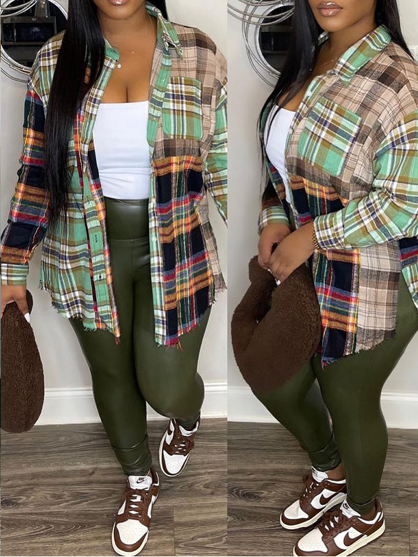 Plaid Combo Shirt Jacket