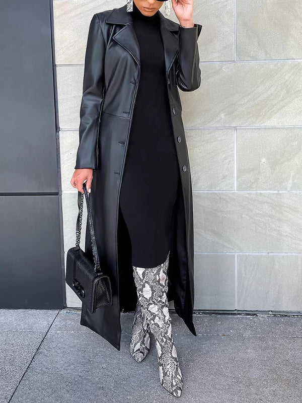 Black Faux Leather Trench