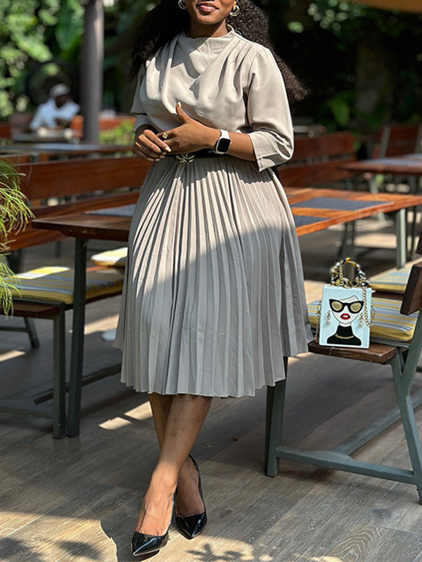 Solid Pleated Midi Dress