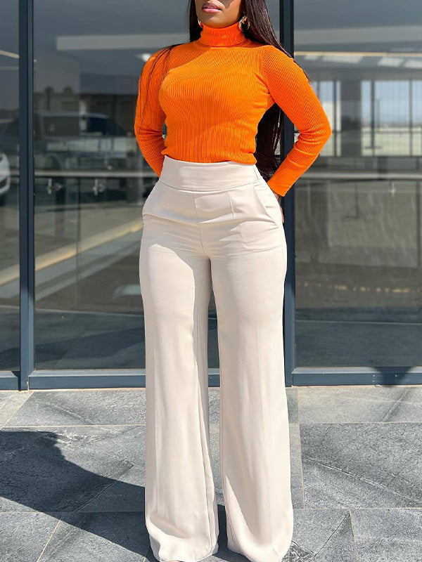 Solid High-Waist Pants