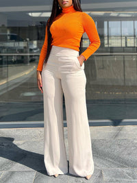 Solid High-Waist Pants