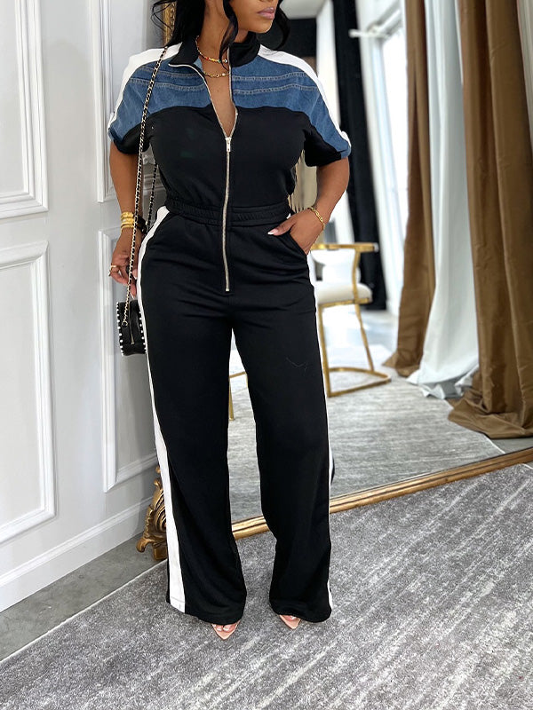 Zip-Front Side-Stripe Jumpsuit