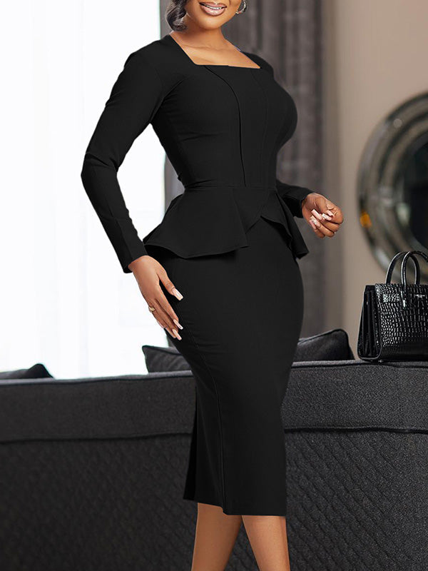 Solid Peplum Bodycon Dress