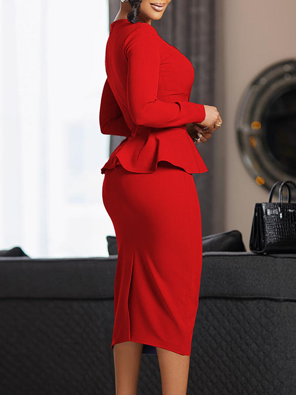 Solid Peplum Bodycon Dress