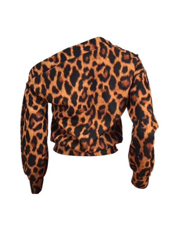 Leopard Boat-Neck Button Sweatshirt