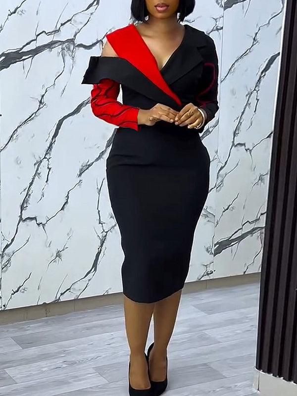 Two-Tone V-Neck Bodycon Dress