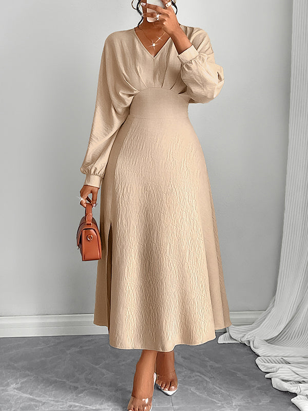 Beautiedoll Solid V-Neck Dress