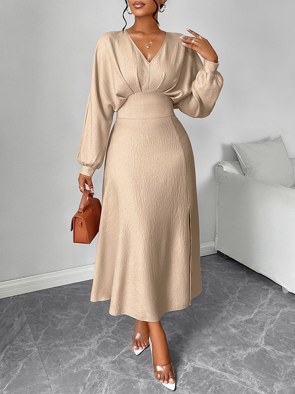 Beautiedoll Solid V-Neck Dress