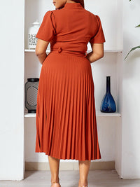 Solid Belted Pleated Dress