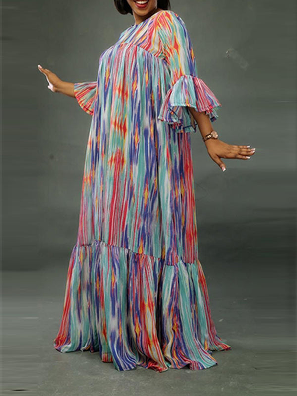 Printed Ruffle Maxi Dress