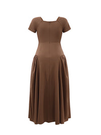 Solid V-Neck Pleated Dress