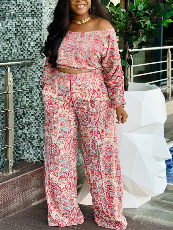 Printed Off-Shoulder Top & Pants Set