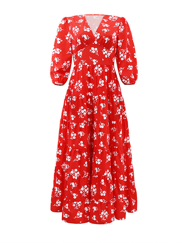 Printed V-Neck Maxi Dress