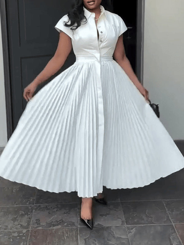 Pleated Button-Front Dress