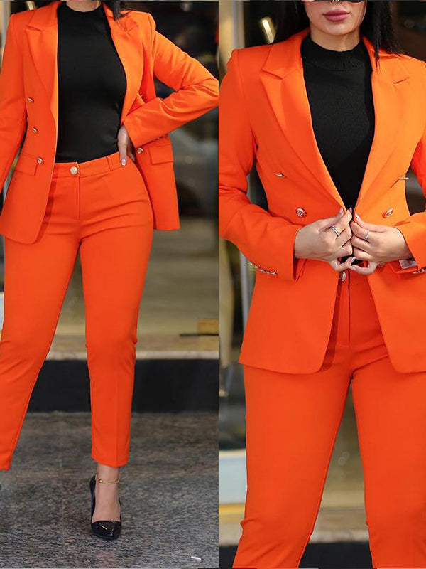 Solid Blazer & Pants Set