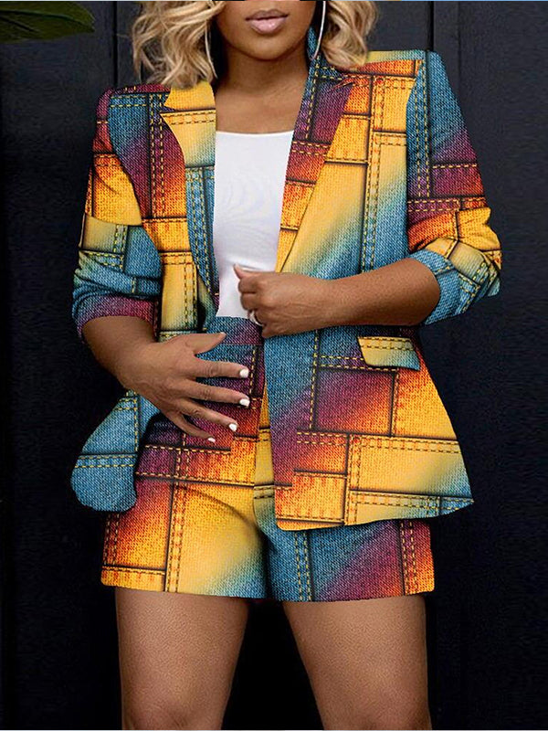 Printed Blazer & Shorts Set