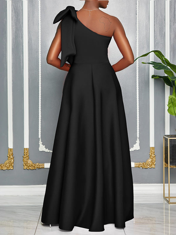 Bowknot One-Shoulder Maxi Dress