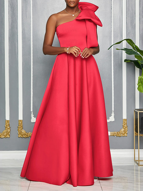 Bowknot One-Shoulder Maxi Dress